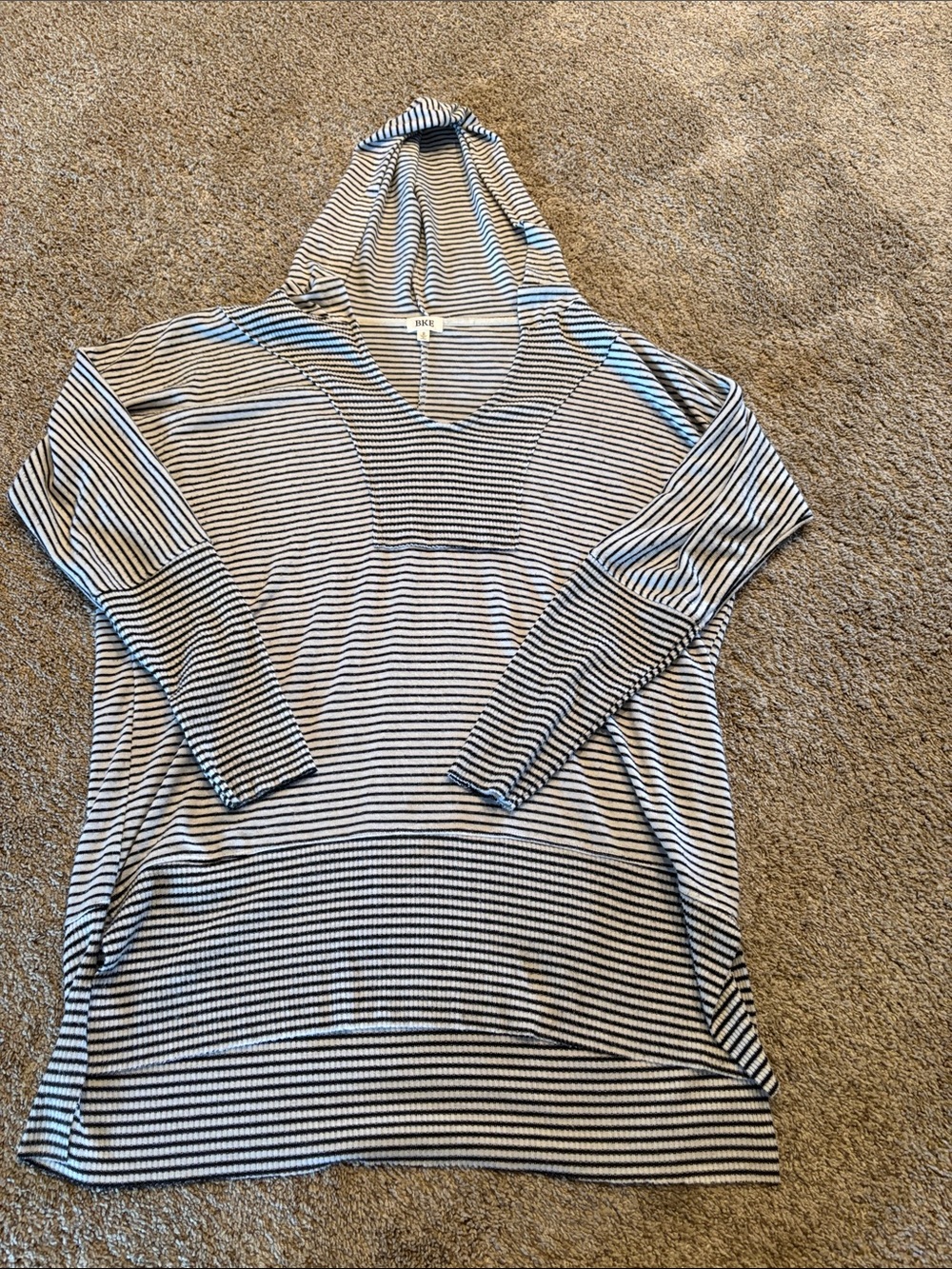 BKE Striped Hooded Tunic Top - Navy and White